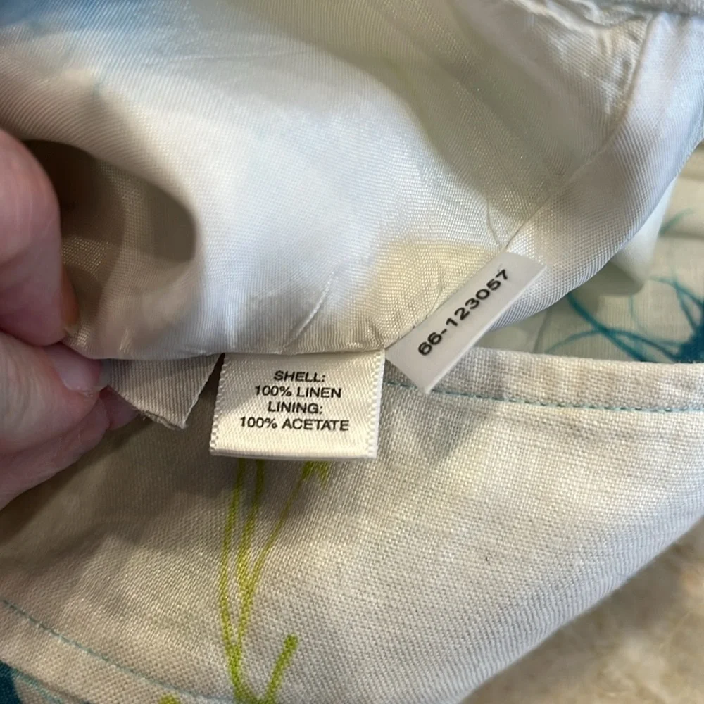 Ann Taylor | 100% Linen Floral Pencil Skirt | White‎ & Blue | Petite Size 4 (4P)